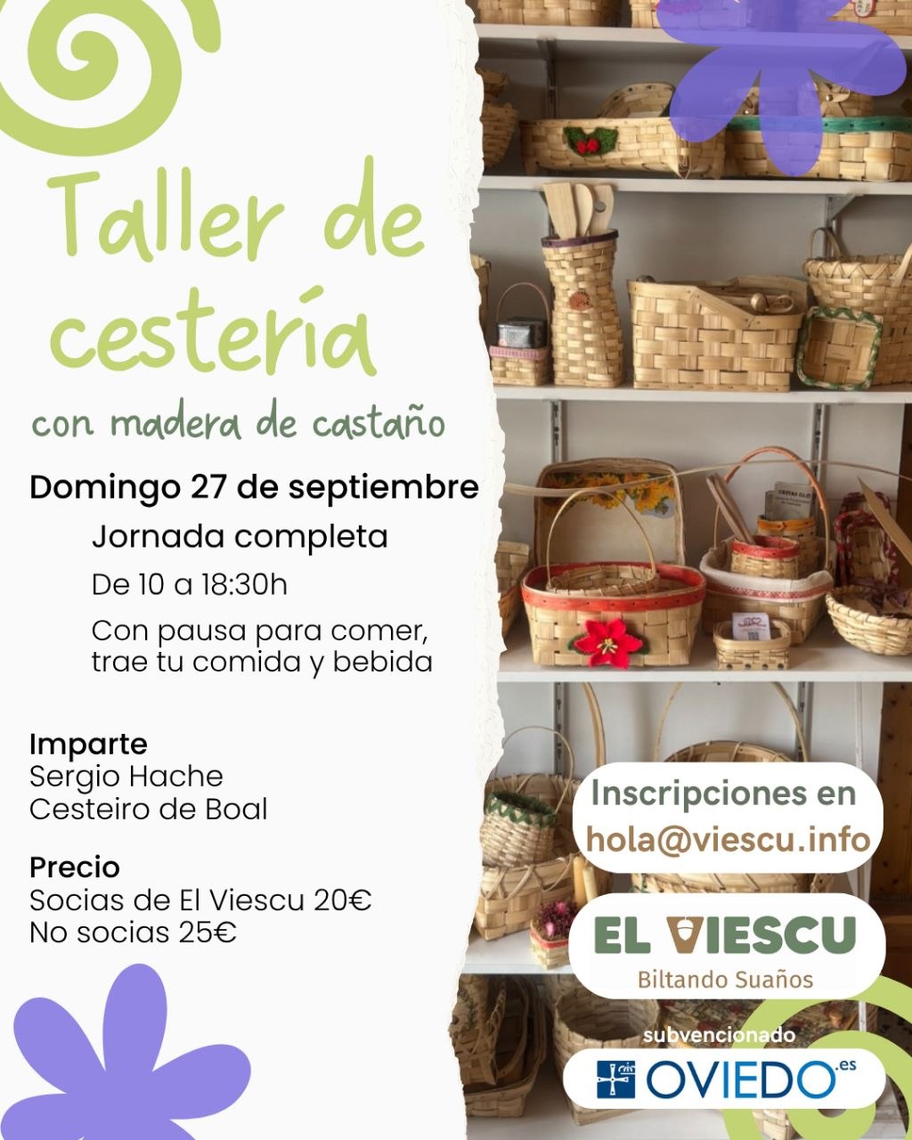 Taller de cestería con madera de castaño
